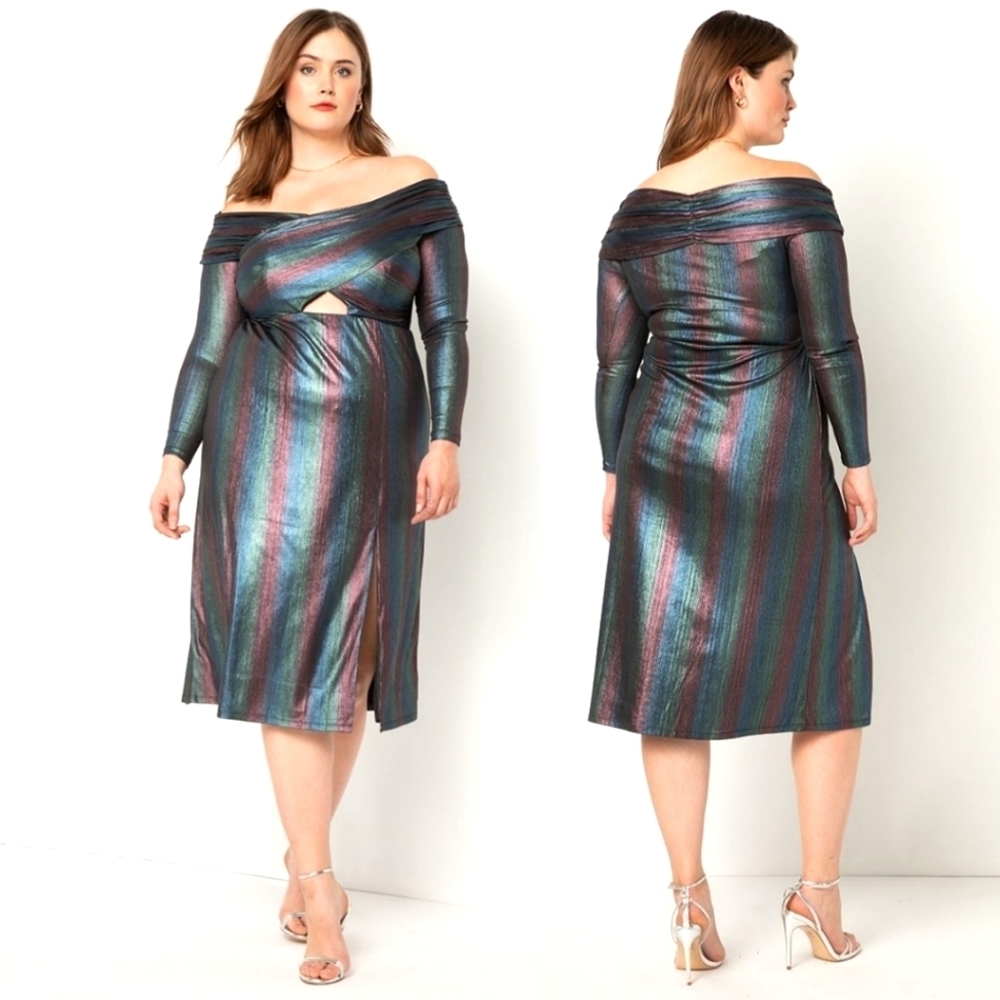 NWT Eloquii Cross Bodice Rainbow Dress